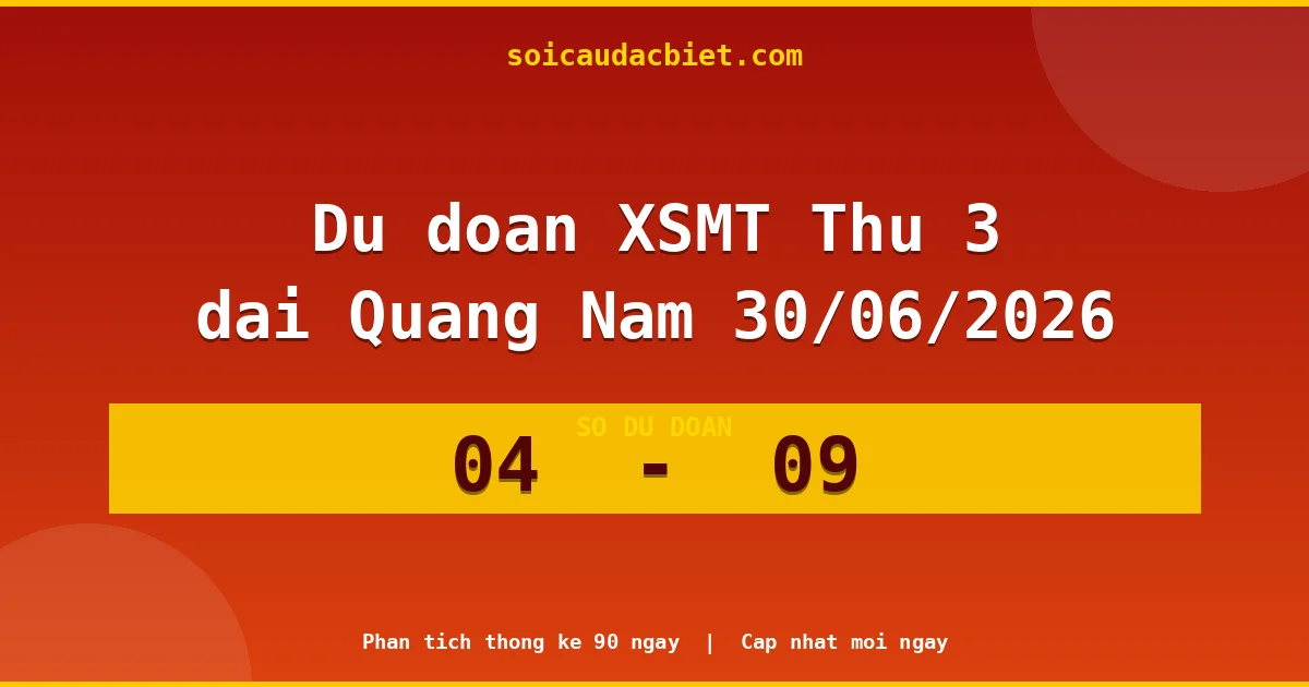 Dự đoán XSMT Thứ 3 đài Quảng Nam 30/06 chuẩn xác nhất