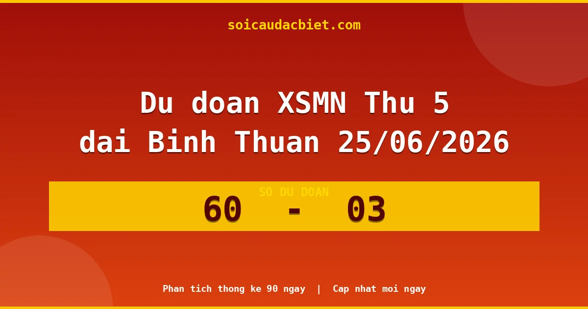 Dự đoán XSMN Thứ 5 đài Bình Thuận 25/06 chuẩn xác nhất