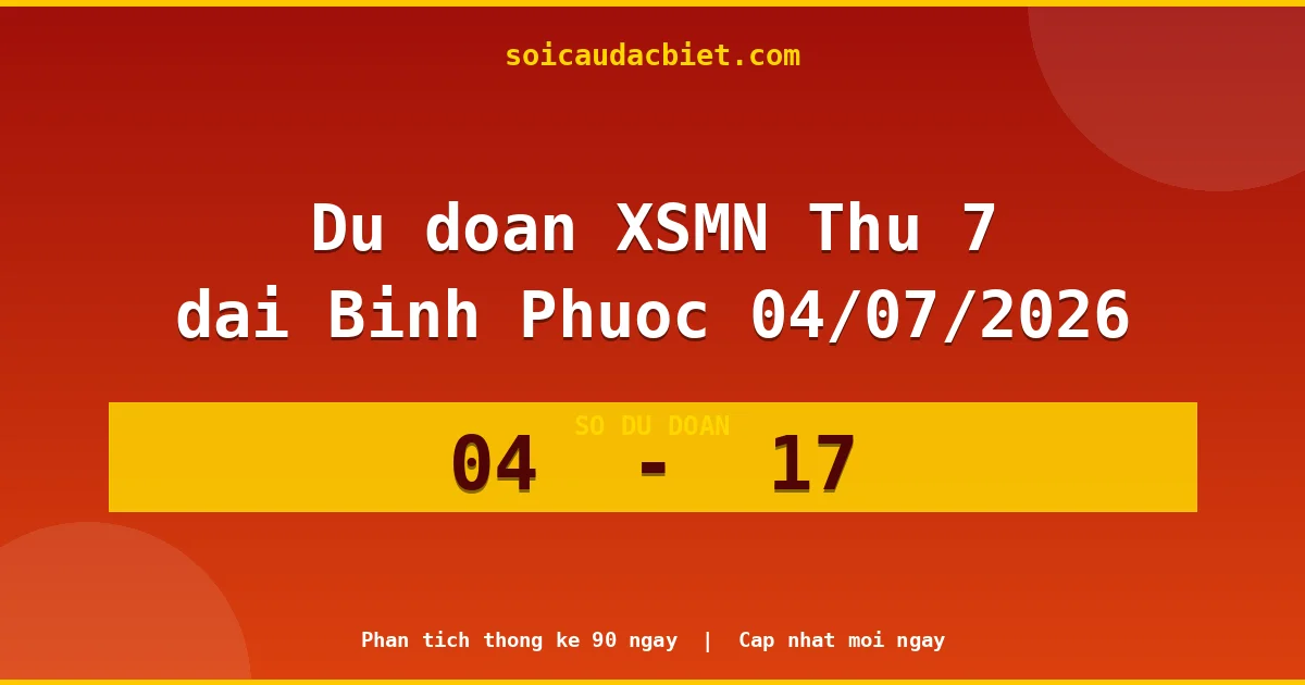 Dự đoán XSMN Thứ 7 đài Bình Phước 04/07 chuẩn xác nhất