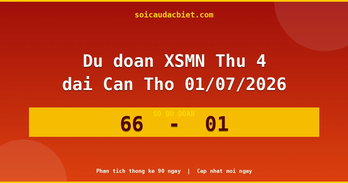 Dự đoán XSMN Thứ 4 đài Cần Thơ 01/07 chuẩn xác nhất