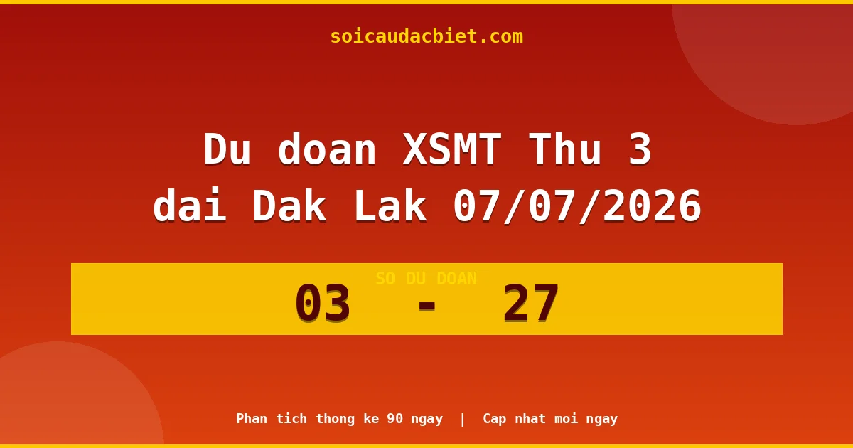Dự đoán XSMT Thứ 3 đài Đắk Lắk 07/07 chuẩn xác nhất