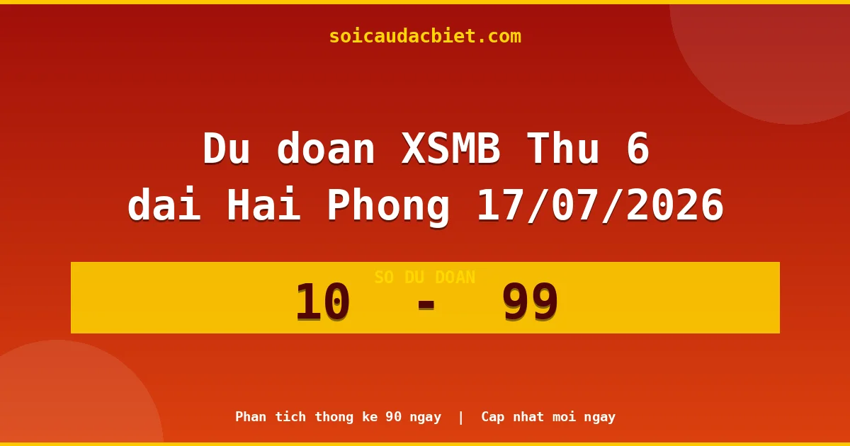 Dự đoán XSMB Thứ 6 đài Hải Phòng 17/07 chuẩn xác nhất